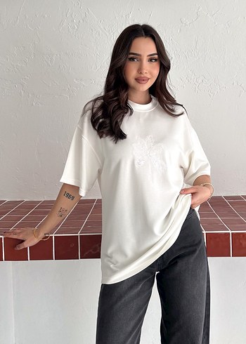 Nakış İşlemeli Oversize Modal Tişört - Yeni Sezon - Görsel 3