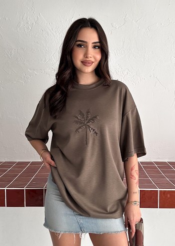 Nakış İşlemeli Oversize Modal Tişört - Yeni Sezon - Görsel 4