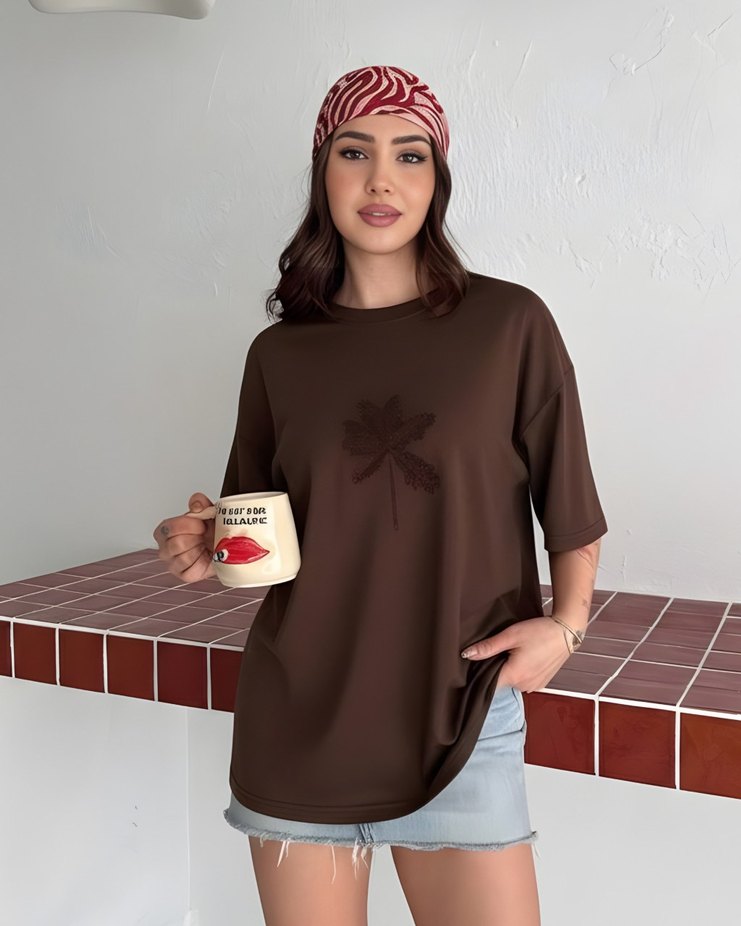 Nakış İşlemeli Oversize Modal Tişört - Yeni Sezon - Görsel 5