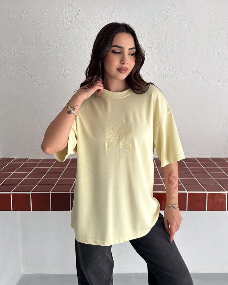 Nakış İşlemeli Oversize Modal Tişört - Yeni Sezon - Görsel 2