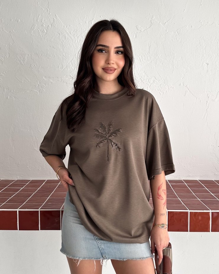 Nakış İşlemeli Oversize Modal Tişört - Yeni Sezon - Görsel 4