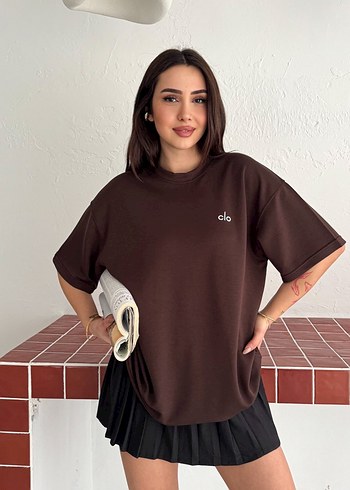 Oversize Modal Kumaş Alo Nakışlı T-Shirt - Yeni Sezon - Görsel 7