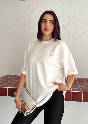 Oversize Modal Kumaş Alo Nakışlı T-Shirt - Yeni Sezon - Görsel 2