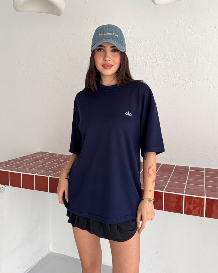Oversize Modal Kumaş Alo Nakışlı T-Shirt - Yeni Sezon - Görsel 4