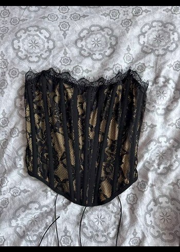 Dantelli Siyah Straplez Bustiyer - Görsel 5