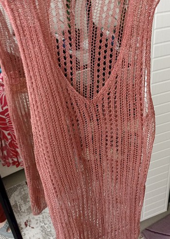 Pembe V Yaka Örgü Kadın Elbise