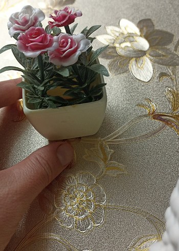 Pastel Pembe Saksıda Yapay Gül Çiçeği ikili mumluk - Görsel 6