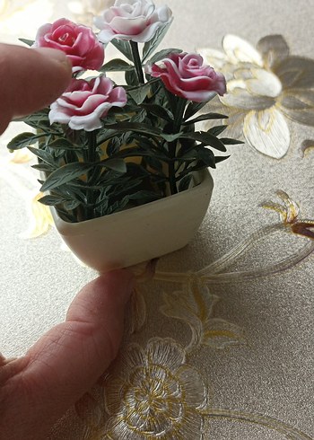 Pastel Pembe Saksıda Yapay Gül Çiçeği ikili mumluk - Görsel 2