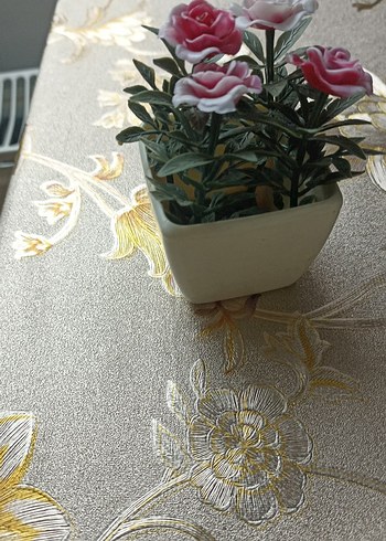 Pastel Pembe Saksıda Yapay Gül Çiçeği ikili mumluk - Görsel 4