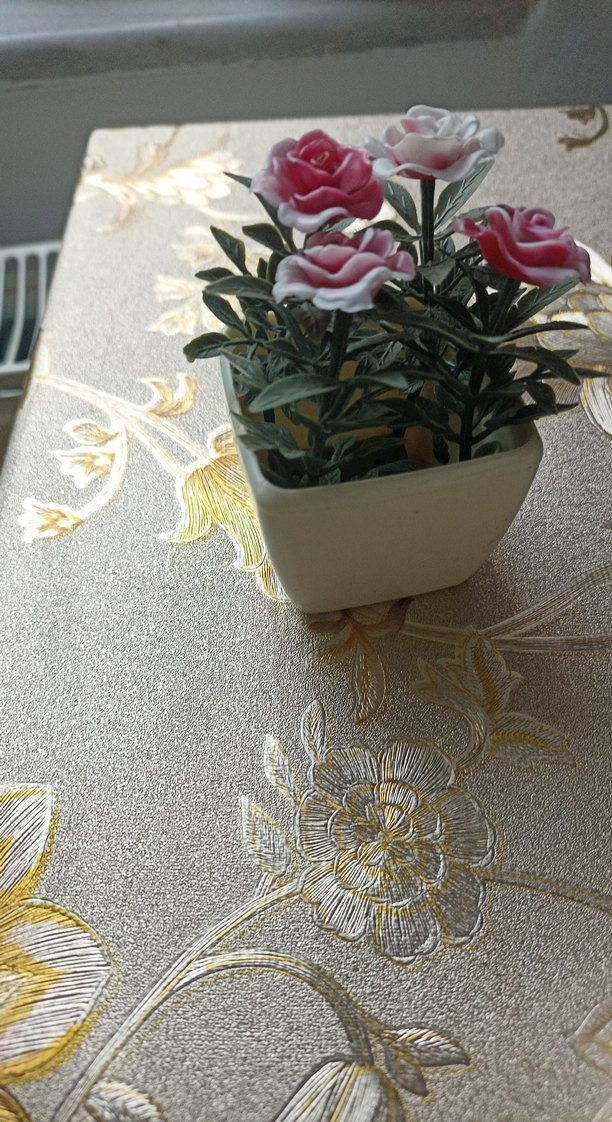 Pastel Pembe Saksıda Yapay Gül Çiçeği ikili mumluk - Görsel 4