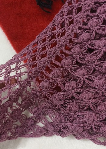 Bordo Dantel Detaylı Kadın Triko Şal - Görsel 3