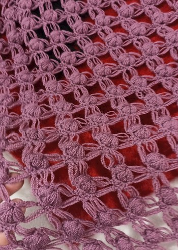 Bordo Dantel Detaylı Kadın Triko Şal - Görsel 2