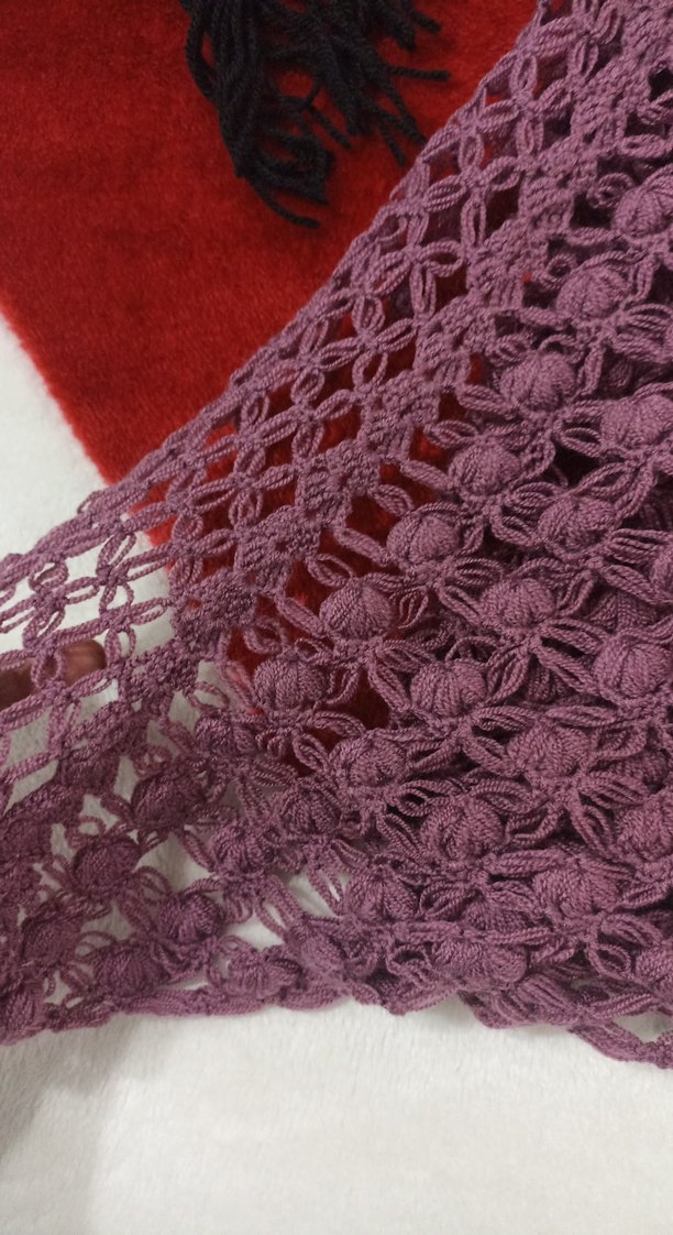 Bordo Dantel Detaylı Kadın Triko Şal - Görsel 3