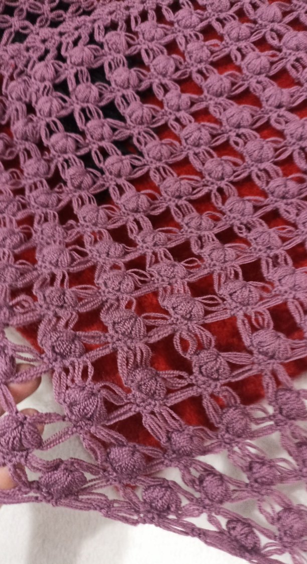 Bordo Dantel Detaylı Kadın Triko Şal - Görsel 2