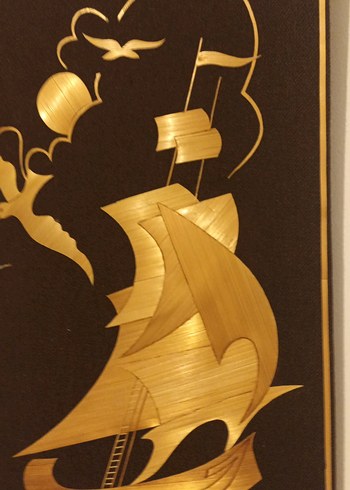 Altın Varaklı Yelkenli Gemili Sanat Tablosu vintage - Görsel 5