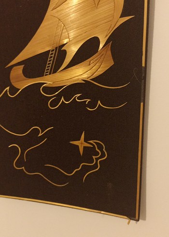 Altın Varaklı Yelkenli Gemili Sanat Tablosu vintage - Görsel 4