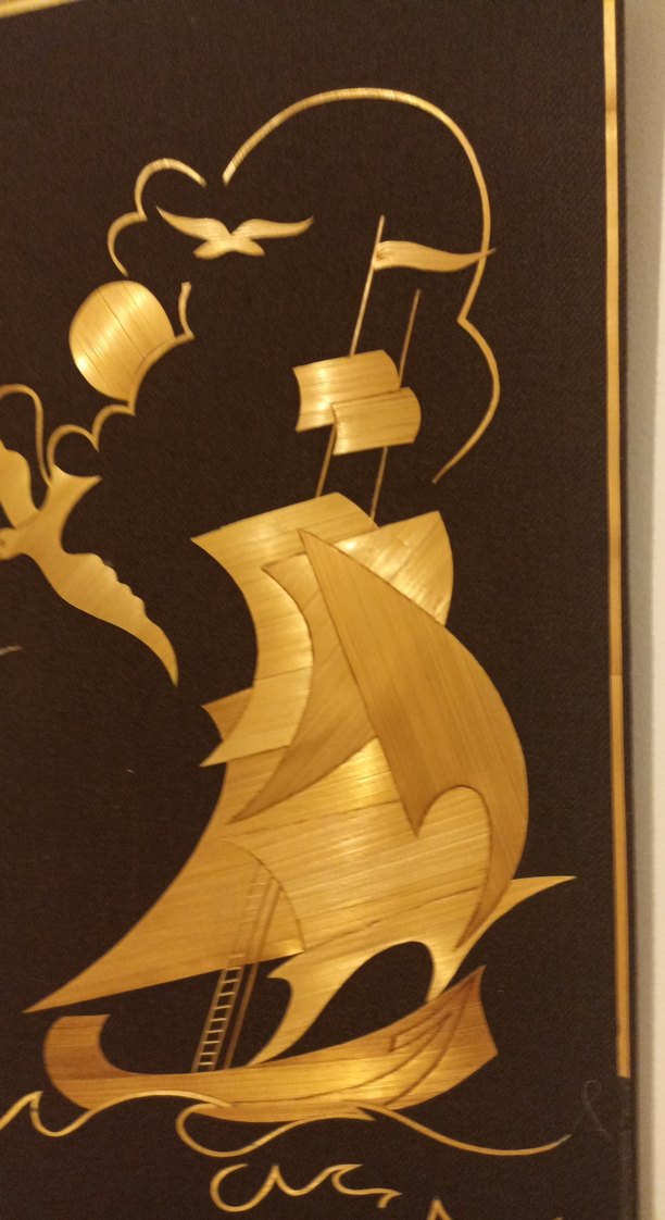 Altın Varaklı Yelkenli Gemili Sanat Tablosu vintage - Görsel 5