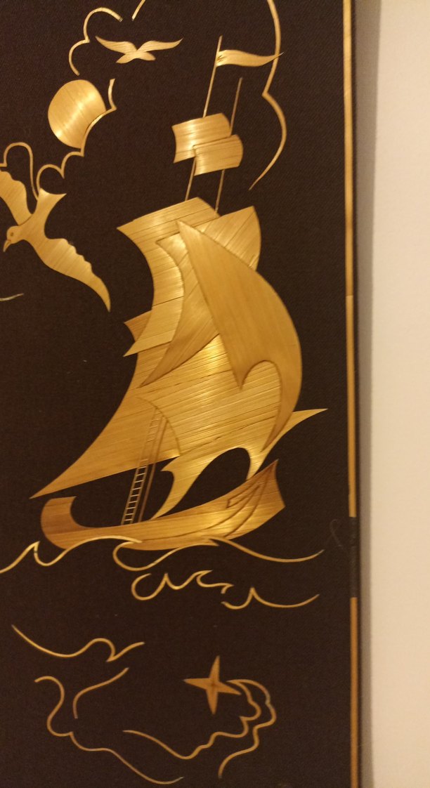 Altın Varaklı Yelkenli Gemili Sanat Tablosu vintage - Görsel 3