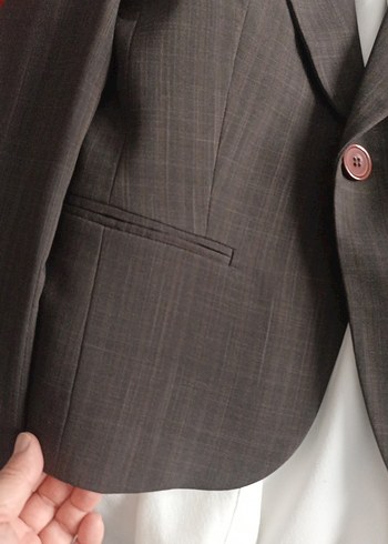 Düğmeli Kahverengi Keten Kadın Blazer Ceket - Görsel 2