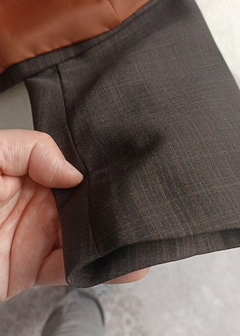 Düğmeli Kahverengi Keten Kadın Blazer Ceket - Görsel 6