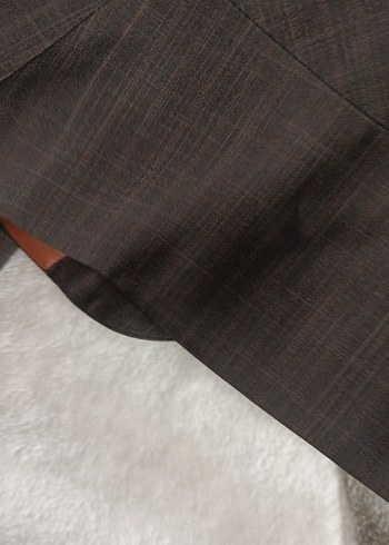 Düğmeli Kahverengi Keten Kadın Blazer Ceket - Görsel 9