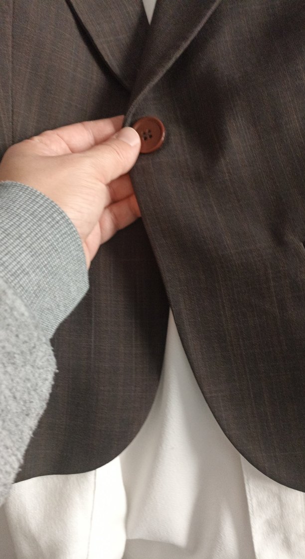 Düğmeli Kahverengi Keten Kadın Blazer Ceket - Görsel 3