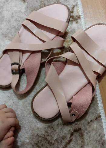 Pembe Süet Kadın Dolgu Topuklu Sandalet