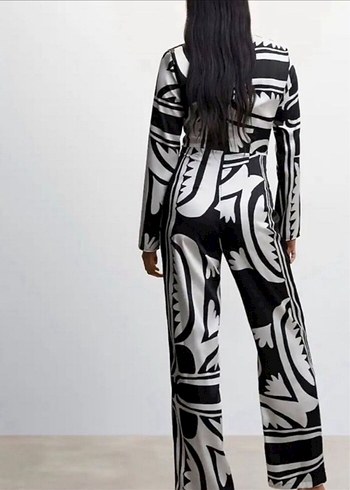 Siyah Gri Zebra Desenli V Yaka Uzun Tulum - Görsel 2