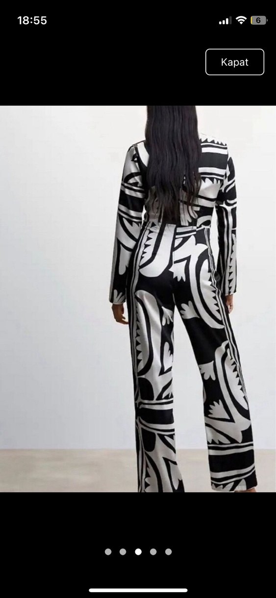 Siyah Gri Zebra Desenli V Yaka Uzun Tulum - Görsel 2