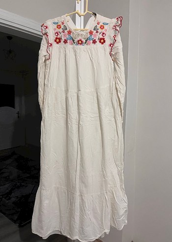 Nakışlı Beyaz Hamile Tunik - Görsel 2