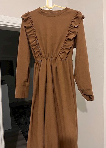 Kadın Kahverengi Uzun Keten Elbise - Görsel 4