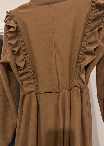 Kadın Kahverengi Uzun Keten Elbise - Görsel 2