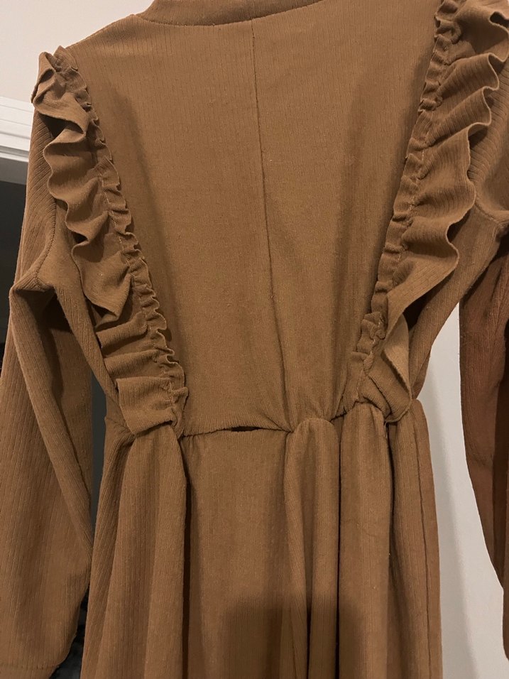 Kadın Kahverengi Uzun Keten Elbise - Görsel 2