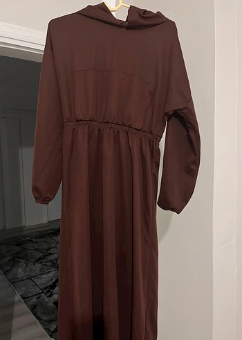 Uzun Kahverengi Keten Salaş Elbise - Görsel 2