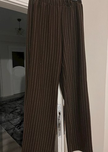 Düğmeli kahverengi Çizgili Kadın Gömlek - Görsel 4