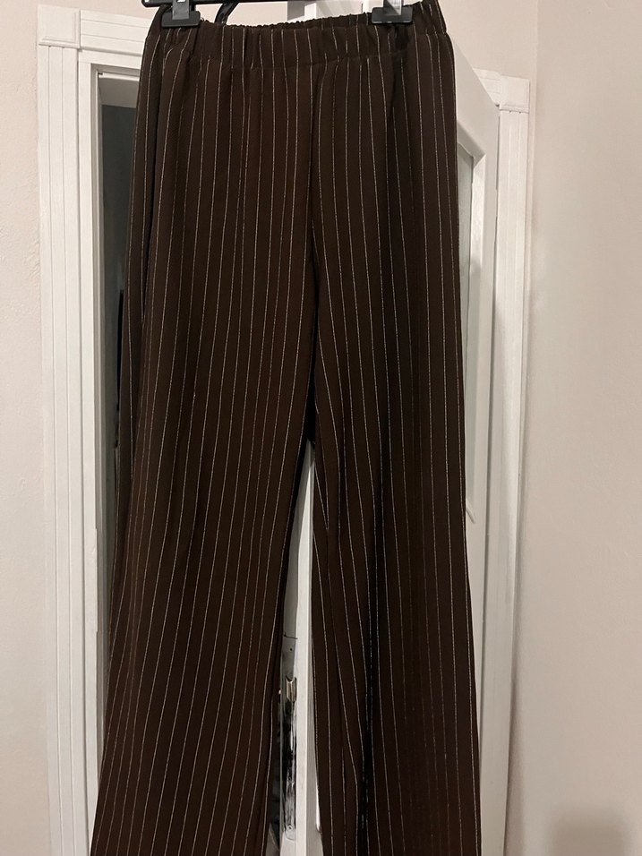 Düğmeli kahverengi Çizgili Kadın Gömlek - Görsel 5