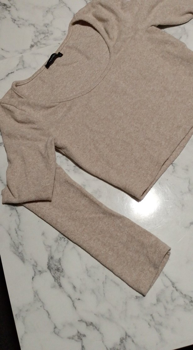 Bej Uzun Kollu Kadın Triko - Görsel 2