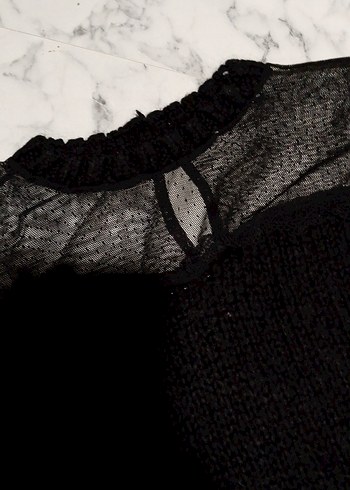 Siyah Yüksek Yakalı Örgü Kadın Kazak - Görsel 2