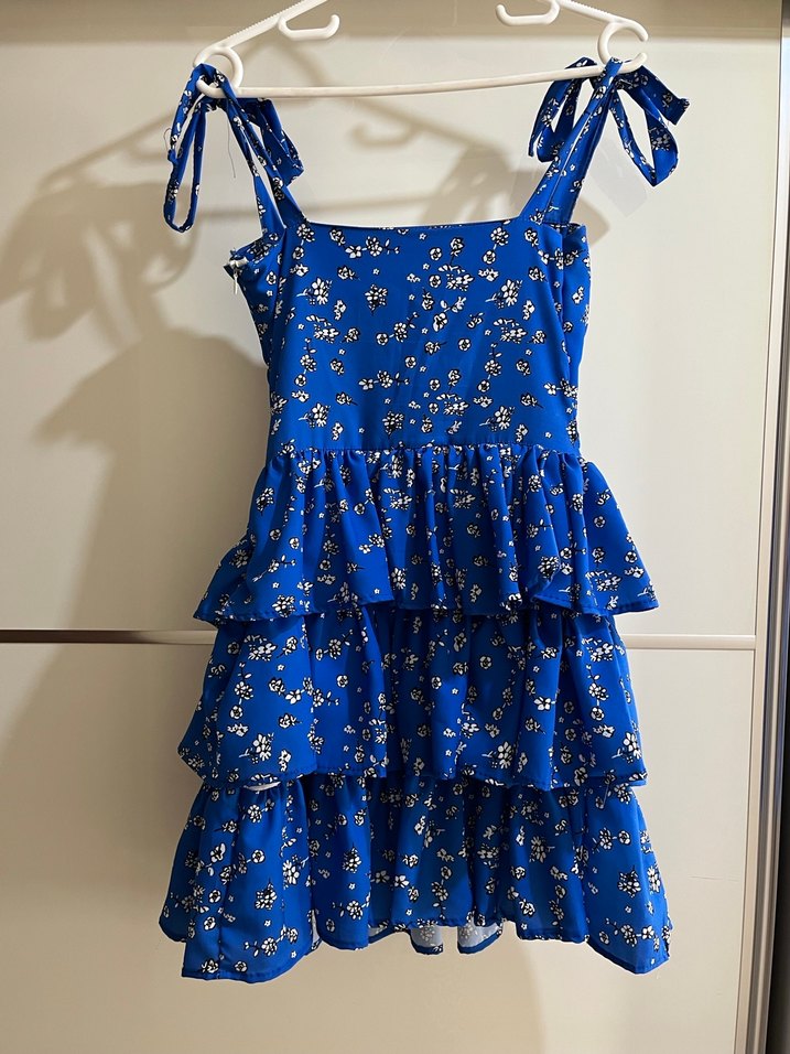 Mavi Fırfırlı Mini Elbise - Görsel 2