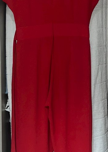 Kırmızı V Yakalı Uzun Kadın Tulum - Görsel 2