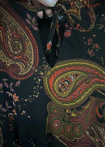 Uzun Kol Bohem Desenli Renkli Kadın Elbise - Görsel 2