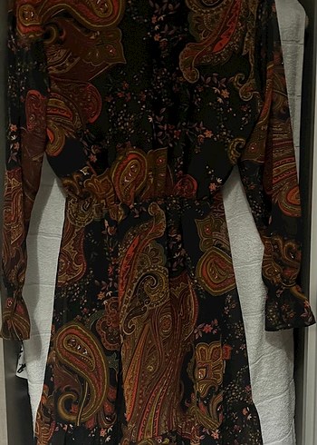 Uzun Kol Bohem Desenli Renkli Kadın Elbise - Görsel 3