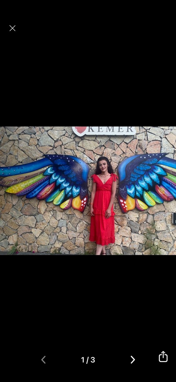 Kırmızı V Yakalı Bohem Uzun Elbise - Görsel 2