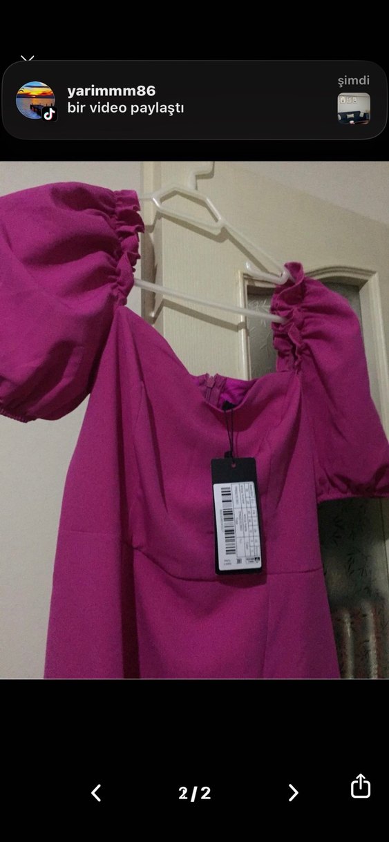 Mor V Yaka Uzun Elbise - Görsel 2