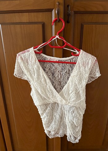 OXXO Dantelli V Yaka Kısa Kollu Bohem Bluz - Görsel 2