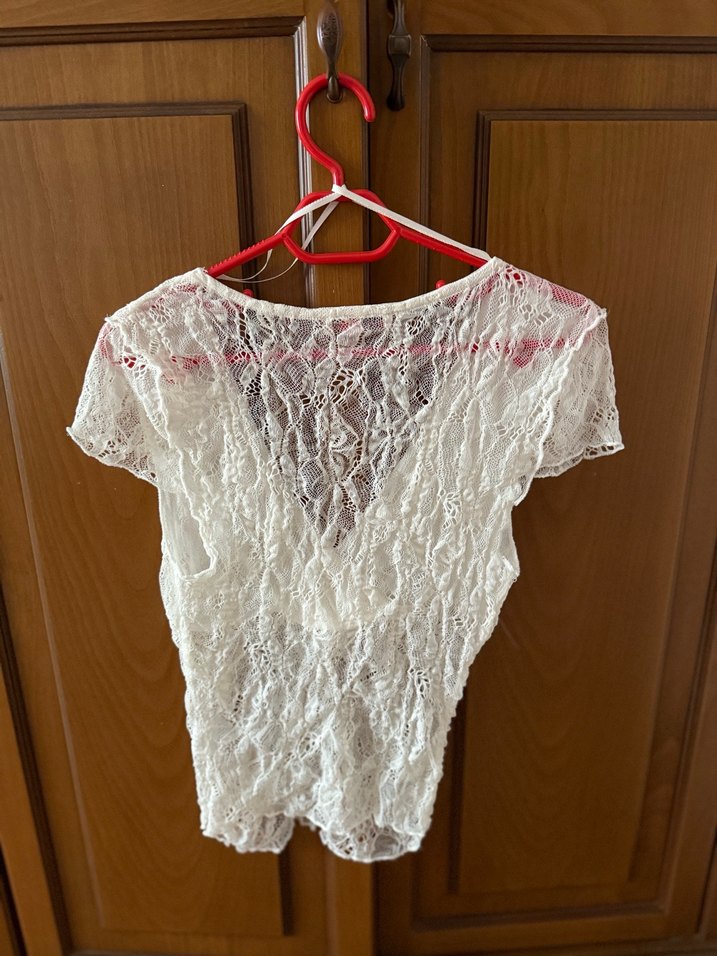 OXXO Dantelli V Yaka Kısa Kollu Bohem Bluz - Görsel 3