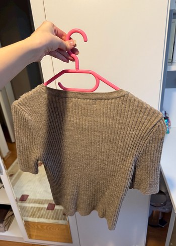 Only Bej Kısa Kollu Fitilli Triko Kazak - Görsel 2