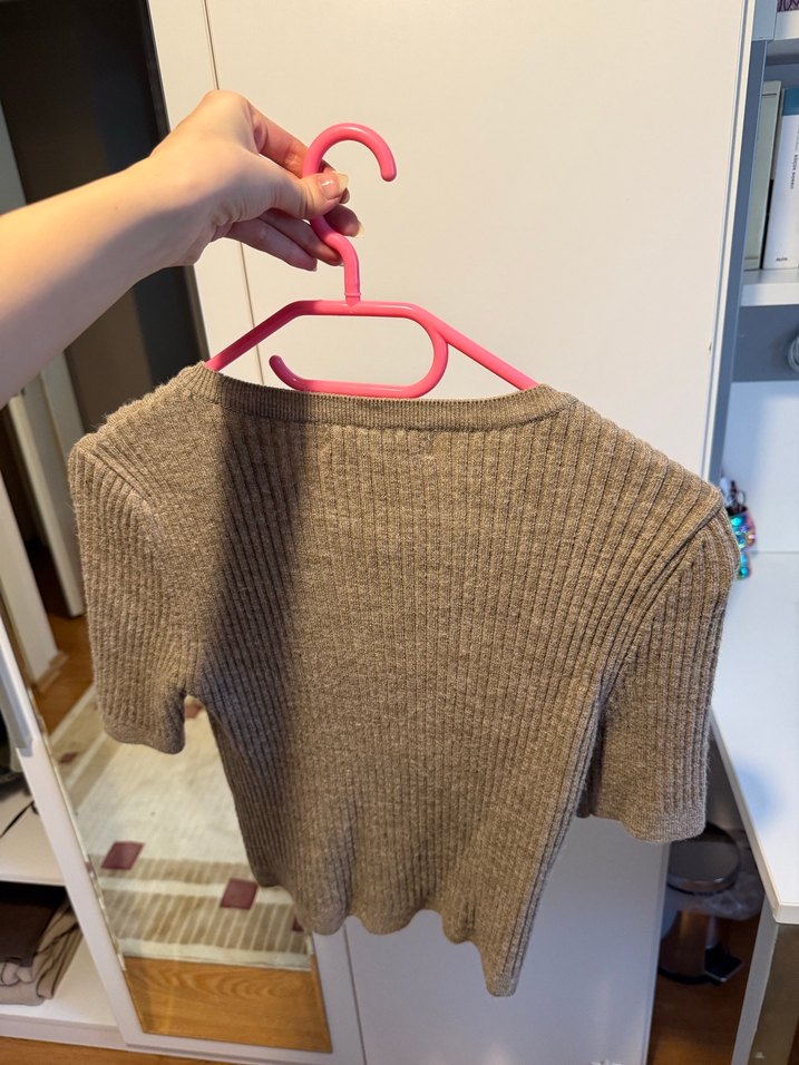 Only Bej Kısa Kollu Fitilli Triko Kazak - Görsel 2