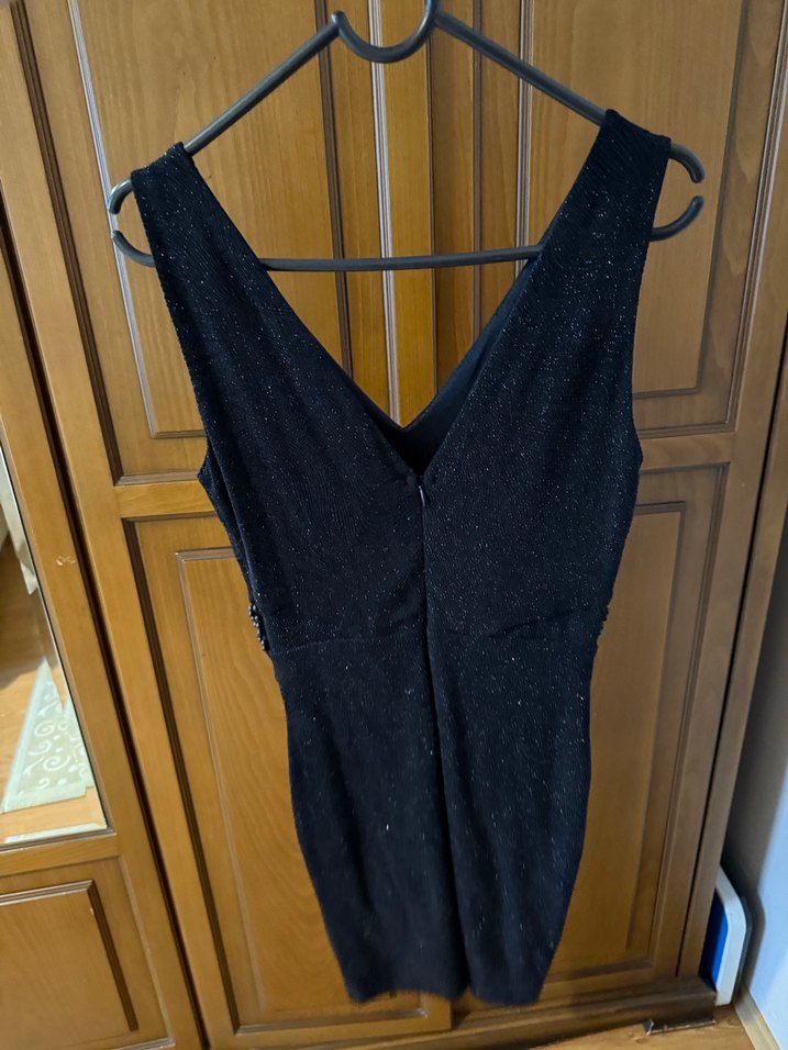 Siyah Drapeli V Yaka Midi Elbise / Koton Partywear - Görsel 2