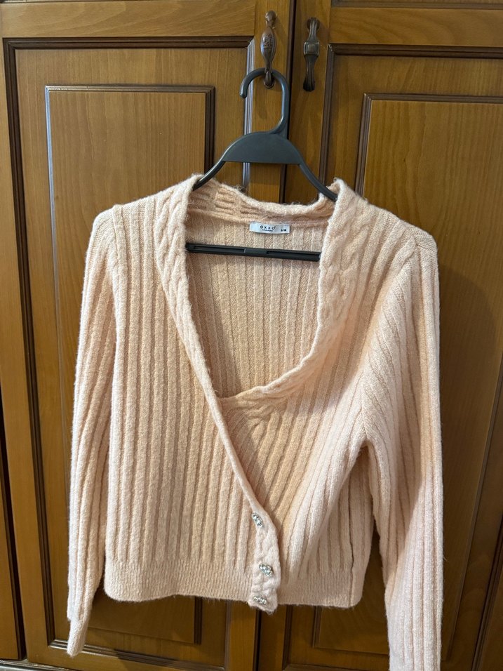 Açık Pembe V Yaka Örgü Kadın Hırka - Görsel 3